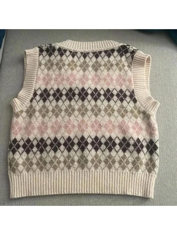 💕Pink neutrals Argyle diamond printed sweater vest - Image 4