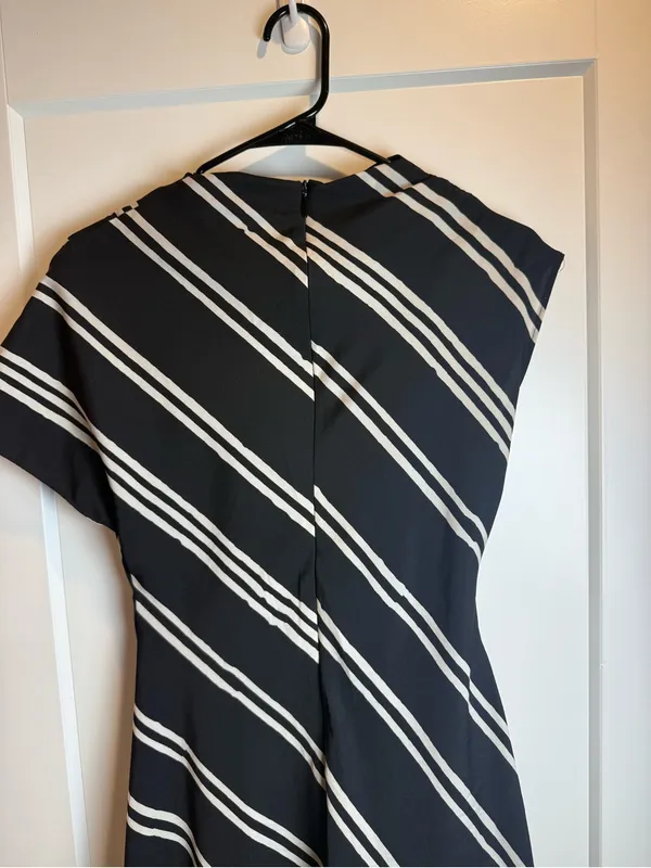 Mango Draped Striped Midi Dress Black White Italian‎ Fabric Size US 4-Small - Image 7