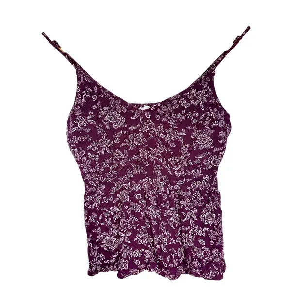 Abercrombie & Fitch Burgundy Red White Floral Smocked Peplum Cami Tank Top Sz XS - Image 2