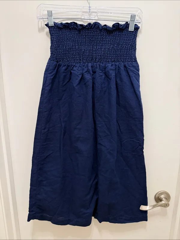 Sézane Navy Blue Smocked Midi Skirt Convertible Strapless Dress - Image 3