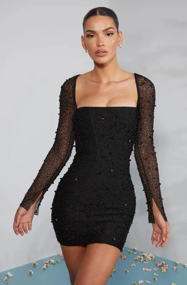 Oh Polly NWT MILAN Long Sleeve Embellished Corset Mini Dress in Black. Size 8 - Image 5
