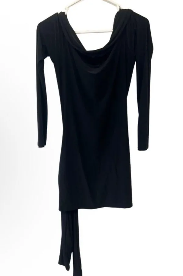 NWT Kaiia slinky bardot tie side drape mini dress black size 8 - Image 5