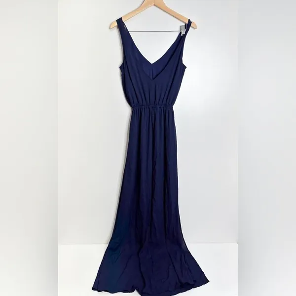 Show Me Your Mumu Kendall Maxi Dress Navy Blue V-Neck Deep‎ Back Gown Small - Image 5