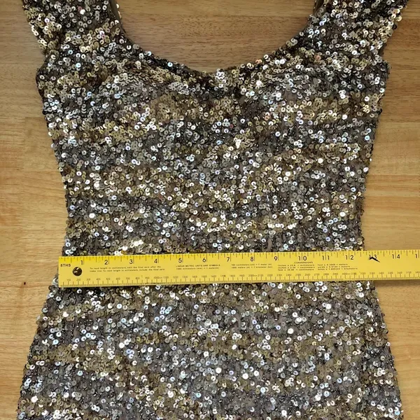 Scala 100% Silk Gold & Silver Sequin Mini Dress Size 0 / fits S - Image 8
