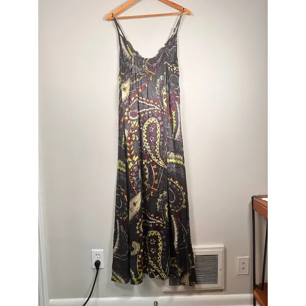 Hinge Silk Maxi Dress Womens Medium‎ Grey Paisley Boho babydoll HL217877MI - Image 3