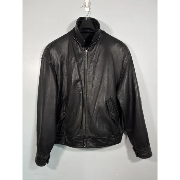 Vintage 90s Black Genuine Leather Bomber Jacket Oversized Mens XL - Image 8