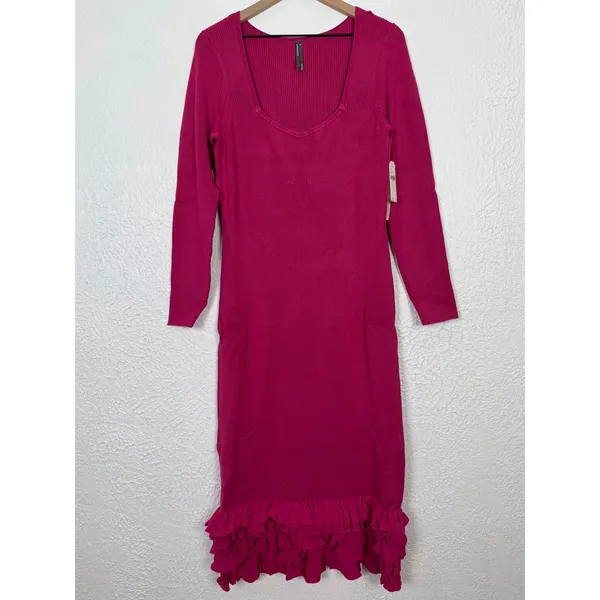 Anthropologie Slim Ruffle Sweater Midi Dress Pink Size XL NWT - Image 2