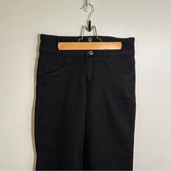 Roswear Women's Sz Medium Wide Leg High Waisted Jeans Black Three Button Stretch - Image 3