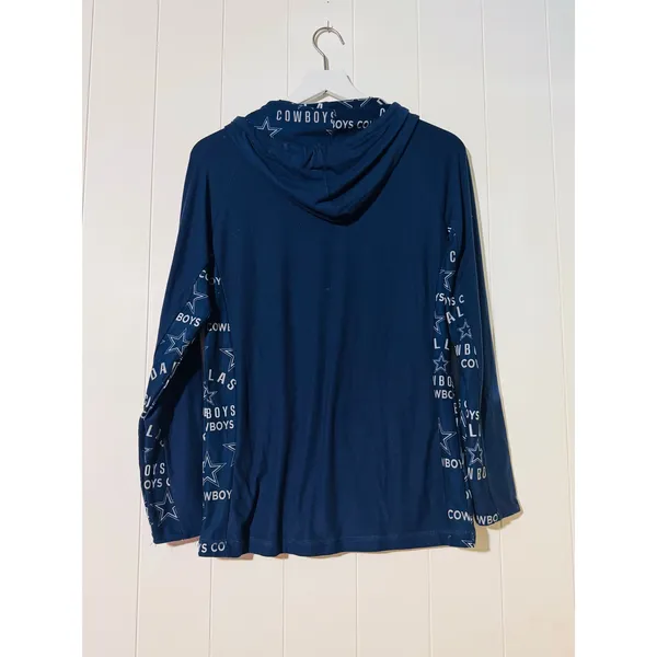 Dallas Cowboys NFL Hooded Sleep Shirt Women's Small Blue Long Sleeve Pajama Top - Image 3