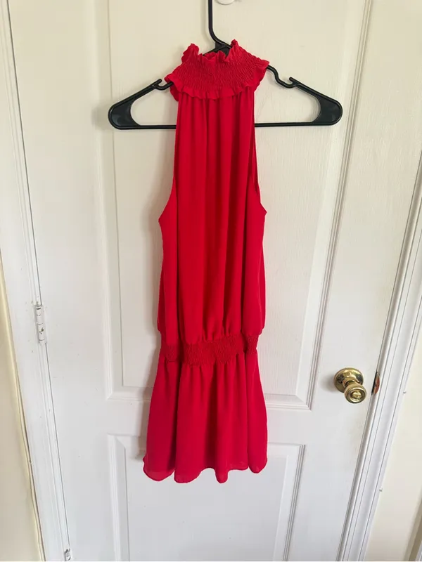 Amanda Uprichard Kimmie Red Halter Smocked Waist Mini Dress - Image 5