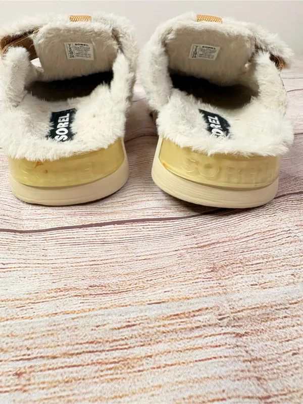 Sorel Sz 7M Tan/Beige Viibe Clog Suede Cozy Slip On Platform Mules - Image 7