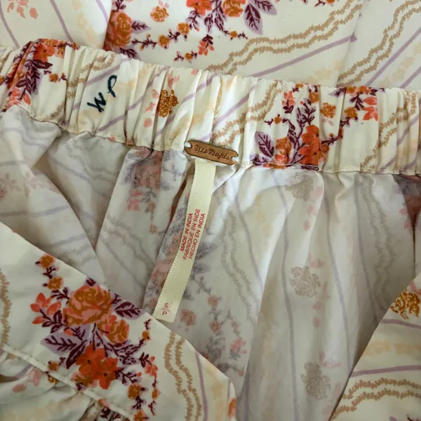 FREE PEOPLE Gaia Floral Printed Skirt Mini Ivory Combo Pockets Poplin Small‎ - Image 11