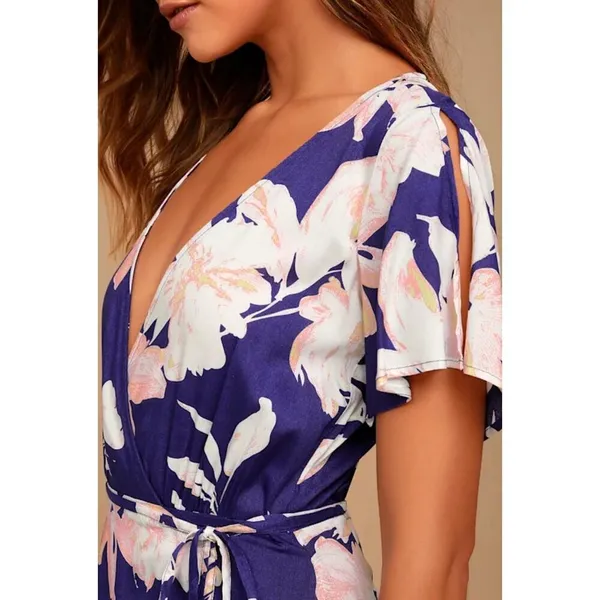 Lulus Azalea Regalia Navy Blue Floral Maxi Dress - Size S - Image 2
