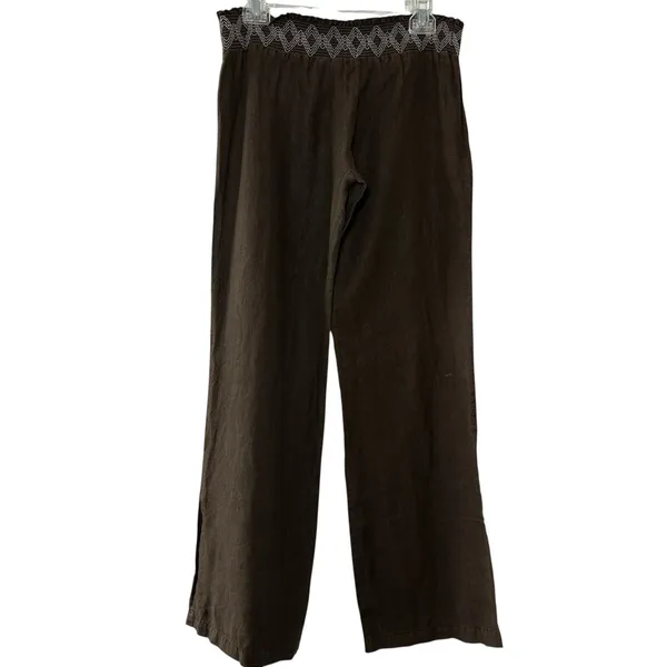 VTG Guess Jeans Women's 100% Linen‎ Pants Large Y2K Boho Wide Leg Smocked Waist - Image 2