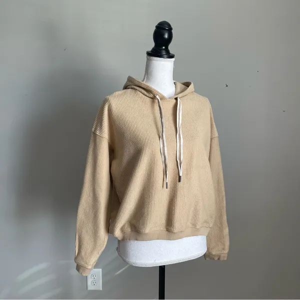 AERIE | Tan Textured Hoodie Sweatshirt Sz S - Image 6