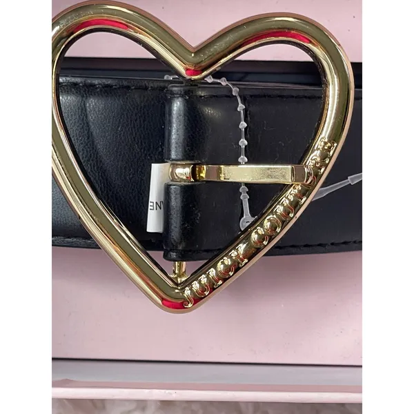 Juicy Couture Black Belt Heart shaped Buckle Gold Tone Adjustable Size M/L NEW - Image 2