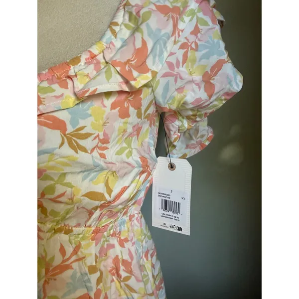 Billabong Enchant Me Floral Mini Dress Pink Yellow Blue Ruffle S resort dainty y - Image 3