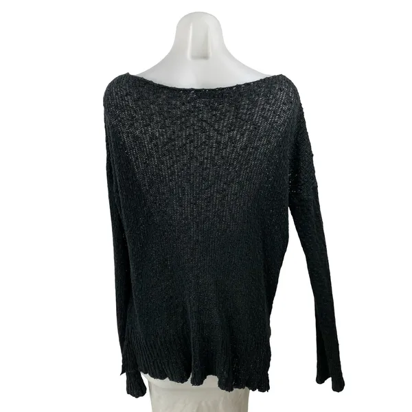 Brandy Melville Women's Black Knit Long Sleeve Deep V Neck Sweater Top Size OS - Image 4