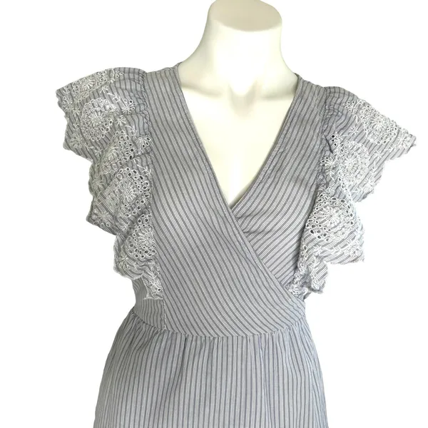 GAP Women's Striped Lace Midi Wrap Dress Tie Waist Flutter Sleeve‎ Blue Size M - Image 10