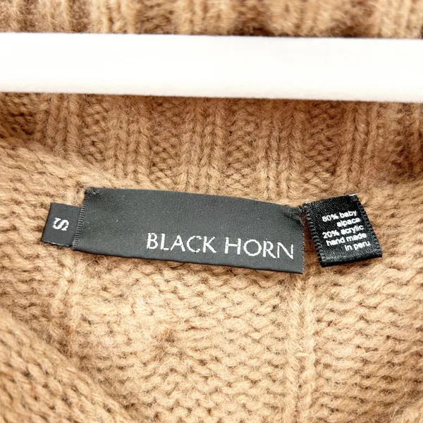 Black Horn Womens Baby Alpaca Blend Knit Poncho Sweater Cable Knit‎ Oversized S - Image 3