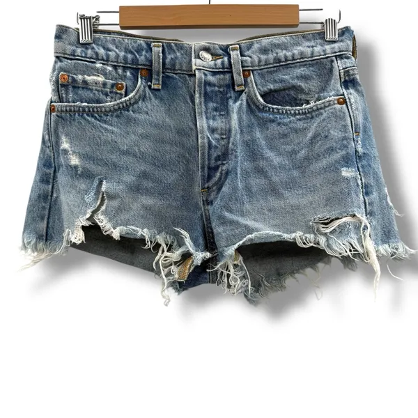 Agolde Parker Vintage Cut Off Distressed Shorts in Swapmeet‎ Light Wash Sz 25 - Image 3