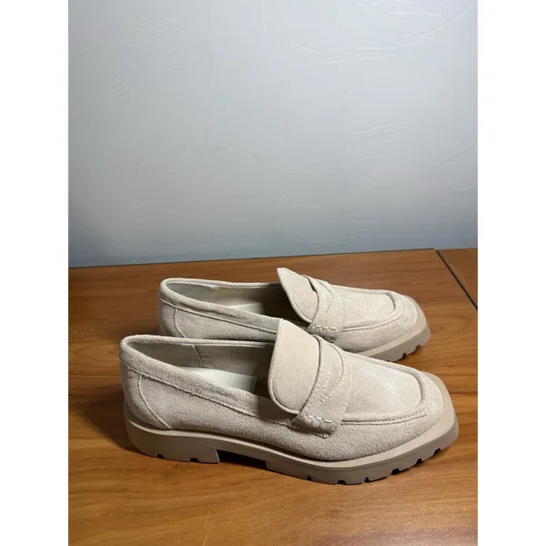 Dolce Vita Elias Chunky Lug Sole Penny Loafers Dune Beige Suede Leather Size 8 - Image 3