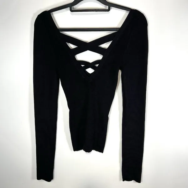 Free People Women's Bodycon Peephole Black‎ Pullover Sweater Viscose Medium Boho - Image 8
