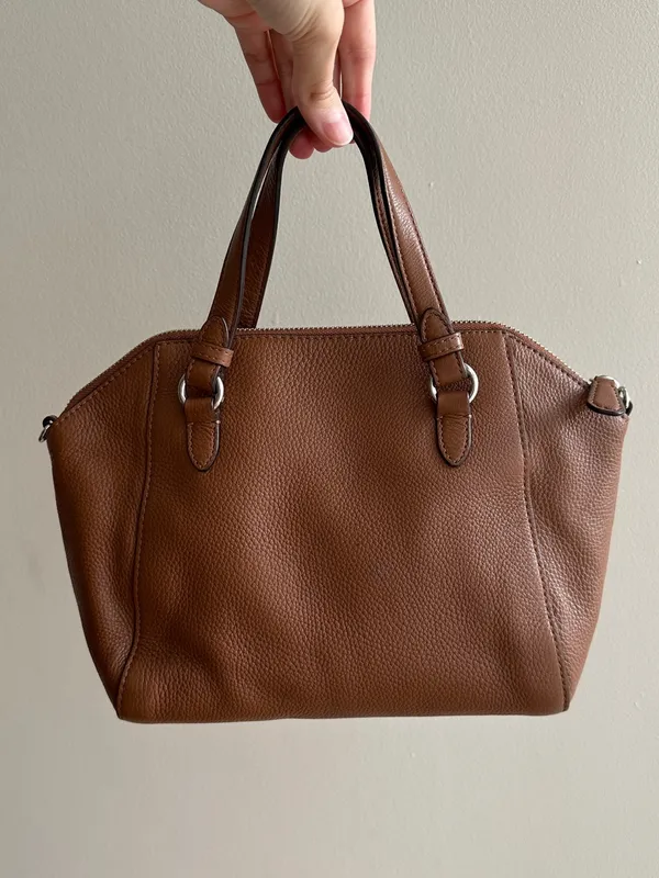 Coach Park Leather Mini Satchel, Saddle Brown Pebble Leather, Crossbody Strap - Image 6