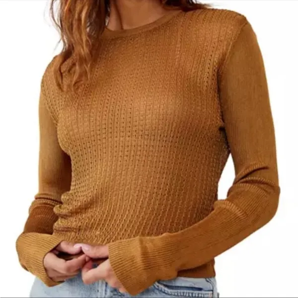 Free People Tiger Eye Knit Sweater Long Sleeve Crew Neck Size‎ L - Image 2