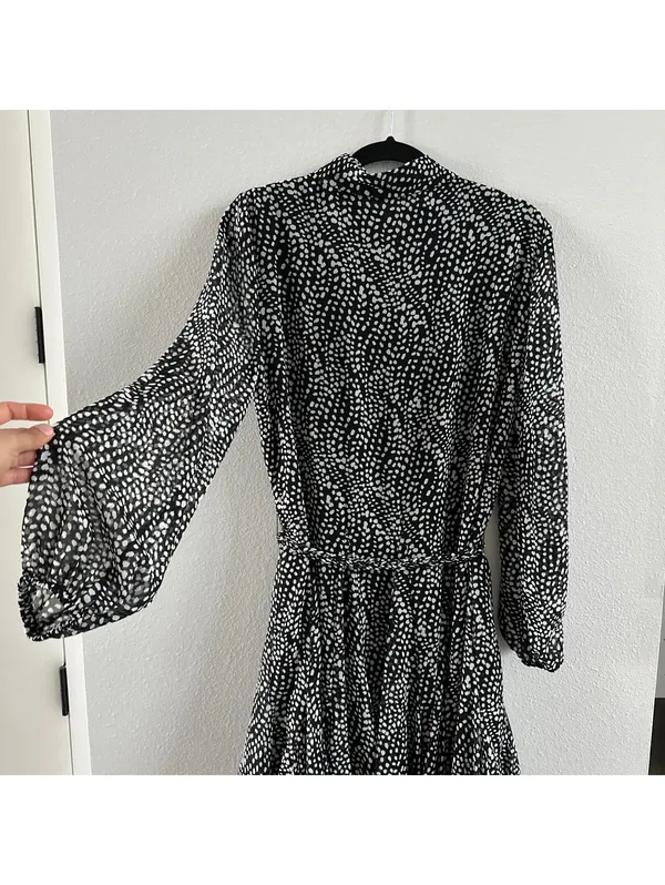 ZARA Woman Black/White Semi-sheer Printed Short Shirt Dress - Image 8