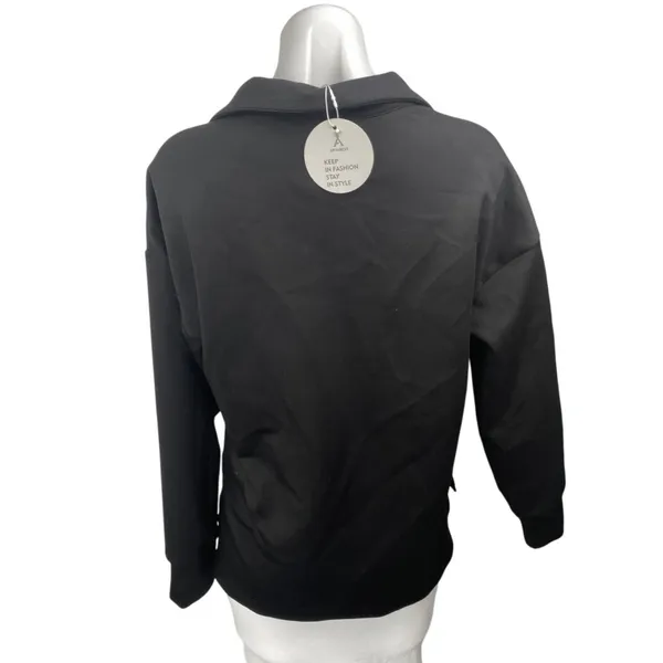 NEW Anrabess Womens Black Long Sleeve V Neck Collared Polo Sweatshirt Top Size S - Image 2