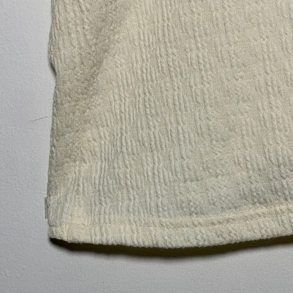 Cream Textured Puff Sleeve Tie Back Crop Top‎ Shirt - Image 9