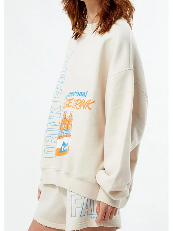 PacSun x Fanta Crew Neck Oversized Fleece Sweatshirt Sand NWT Small - Image 2
