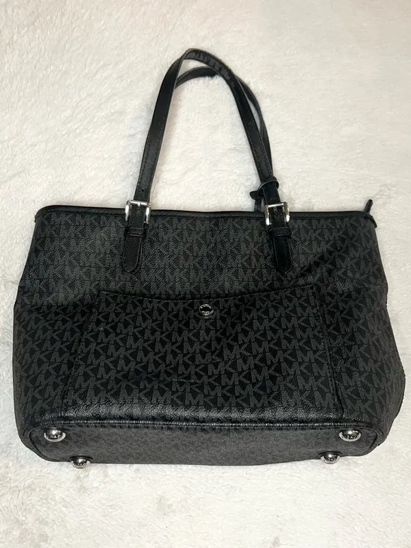 Michael Kors Black Signature MK Logo Jet Set Tote Bag with Front Pocket - Image 2