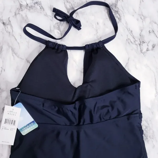 Island Waves Swim Tankini Moorea Adjustable Keyhole Halter Top Black Size 8 - Image 12