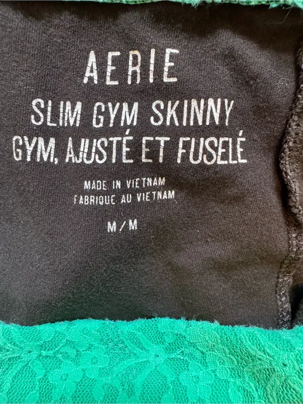 Aerie Slim Gym Skinny Teal Lace Y2K Style Fold Over Waistband Black Leggings Med - Image 4