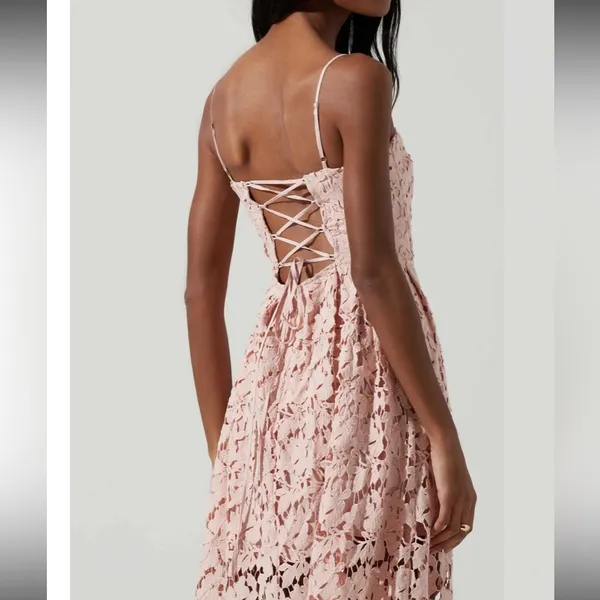 ASTR The Label Joyce Linen Blend Lace Midi Dress Blush Size Small (See Details) - Image 9
