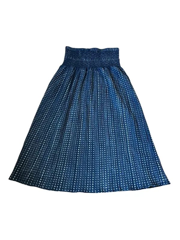 Tantrum’s Womens Denim Blue Midi Flare Skirt Textured Smocked Waist Tassels Boho - Image 7