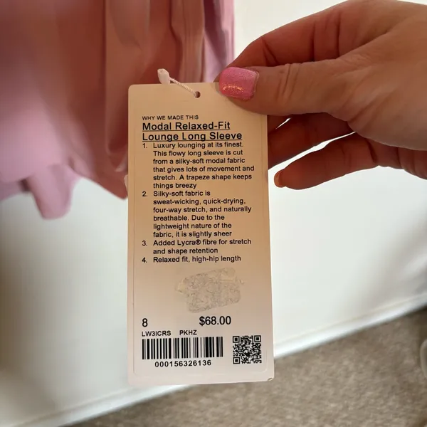 Lululemon Modal Relaxed Fit Lounge Long Sleeve NWT SZ 8 Pink Haze - Image 4