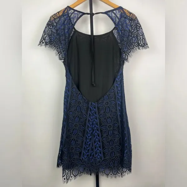 For Love & Lemons Black Blue Lave Lyla Open‎ Back Short Sleeve Mini Dress - Image 9