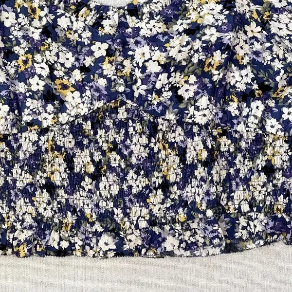 Elodie Blouse Women's Blue Floral Boho Peasant Crop Top Long Puff Slv Size L - Image 3