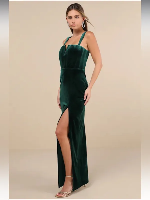 Lulus Women Pristine Luxury Emerald Green Velvet Bustier Maxi Dress L - Image 2