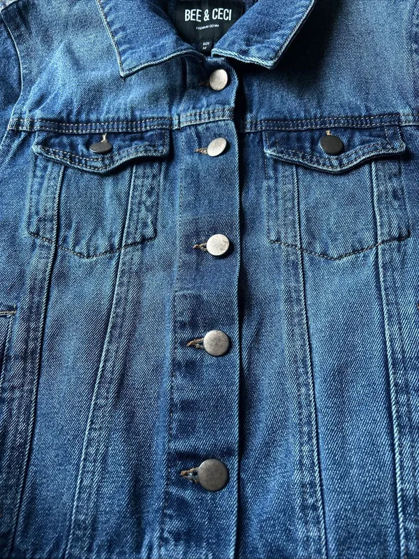 BEE & CECI Women’s Premium Denim Jacket Blue Jeans Trucker Coat Medium M Classic - Image 2