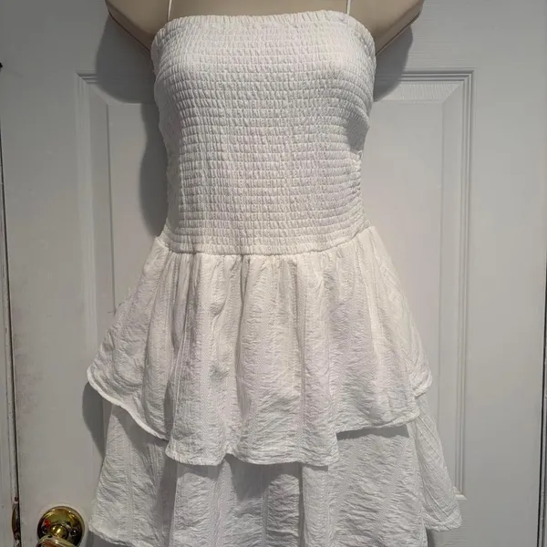 Kirious Los Angeles White Smocked Tiered Cotton Mini Dress XL Summer Cottagecore - Image 2