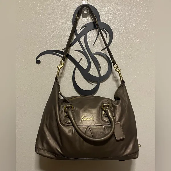 Coach Ashley Convertible Pewter Metallic Leather Satchel | Shoulder Bag - Image 11