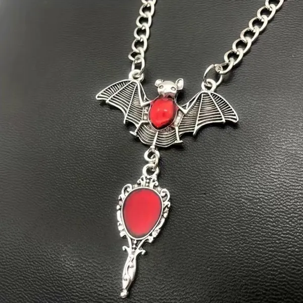 Gothic Party Style Special Bat‎ Red Mirror Pendant Zinc Alloy Necklace - Image 2