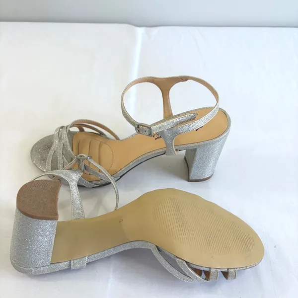 American Glamour Badgley Mischka Silver Glitter Block Heel Sandals Womens 6‎ - Image 8