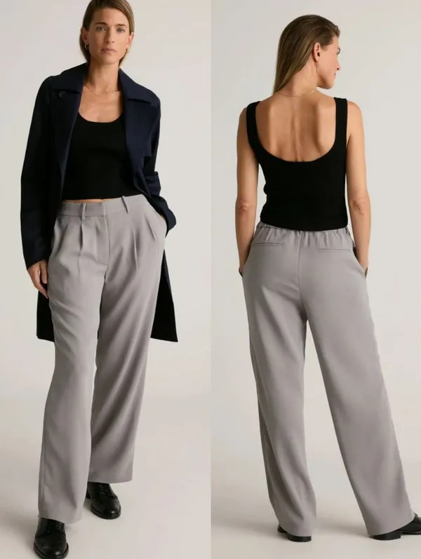 Quince Stretch Crepe Pleated Wide Leg Pants - Image 2