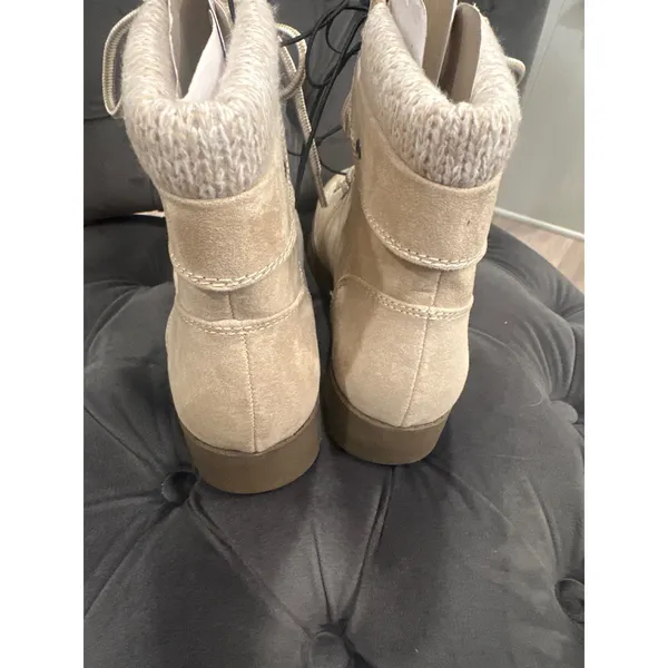 Womens Tan Suede boho Knit Cuff Lace Up Ankle st John bay Boots Shoes Size 7.5 - Image 4