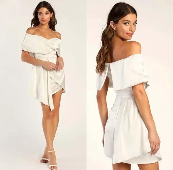 Always Celebrating Lulus Satin Ivory Dress Off Shoulder - Image 2